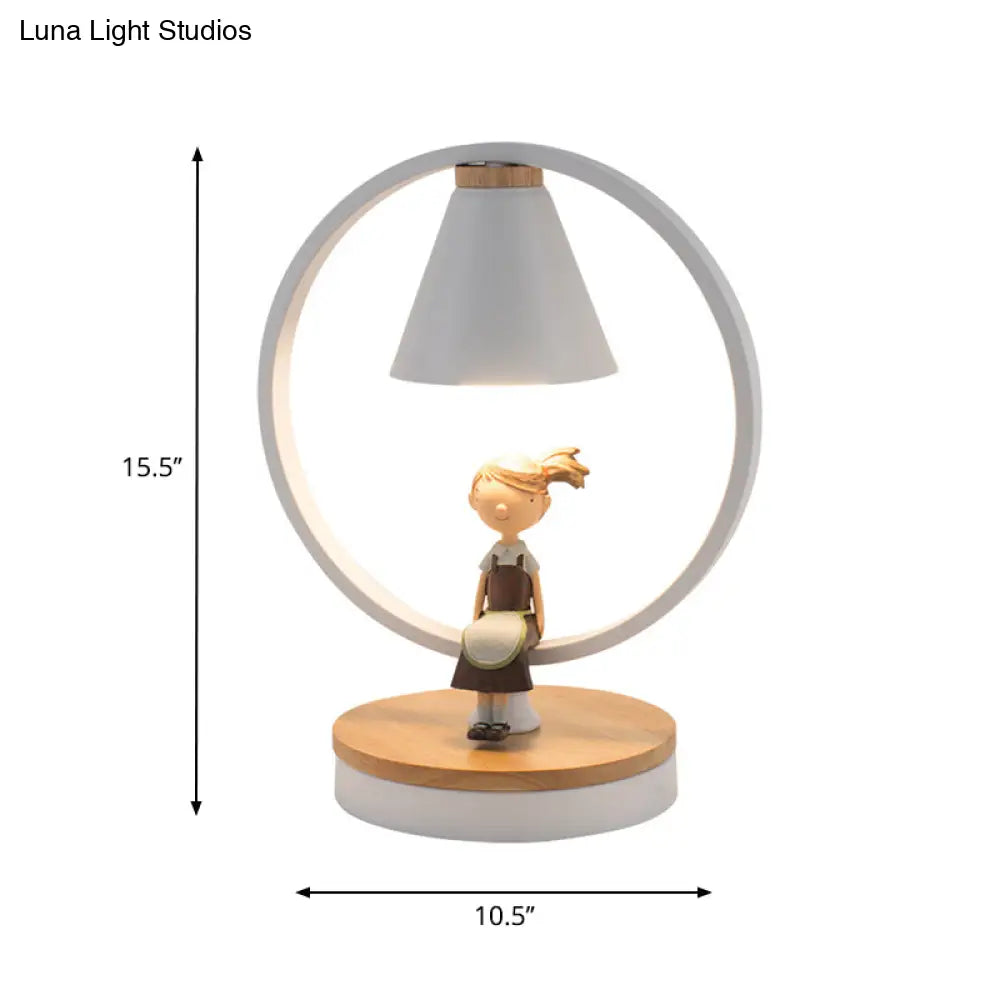 Stylish White Table Light For Kids Bedroom With Gilded Modern Resin Deco 1-Head Conical Desk Lamp