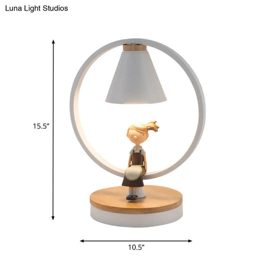 Stylish White Table Light For Kids Bedroom With Gilded Modern Resin Deco 1-Head Conical Desk Lamp