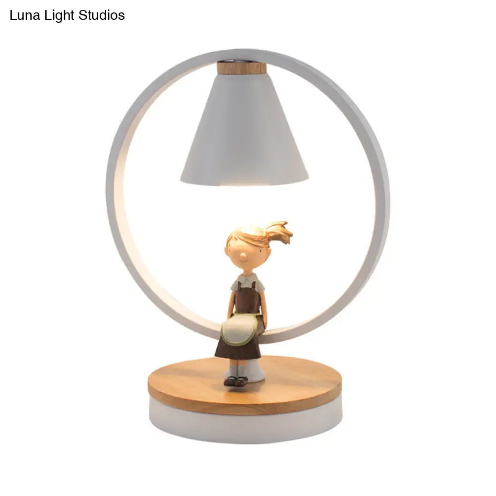 Stylish White Table Light For Kids Bedroom With Gilded Modern Resin Deco 1-Head Conical Desk Lamp