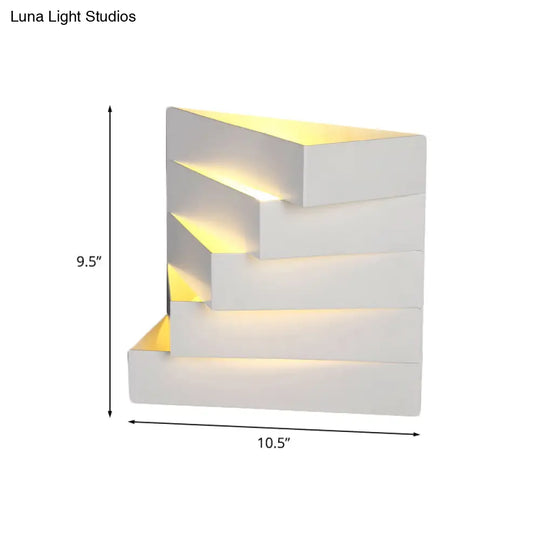 Stylish White Wall Mounted Lamp For Living Room - 1 Stair Shaped Plaster Shade Light Fixture