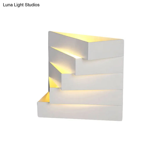 Stylish White Wall Mounted Lamp For Living Room - 1 Stair Shaped Plaster Shade Light Fixture