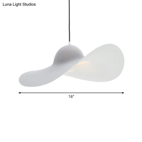 Stylish Minimalist Wide-Brimmed Hat Pendant Lamp - Pu Single Hanging Light For Living Room Grey / 16