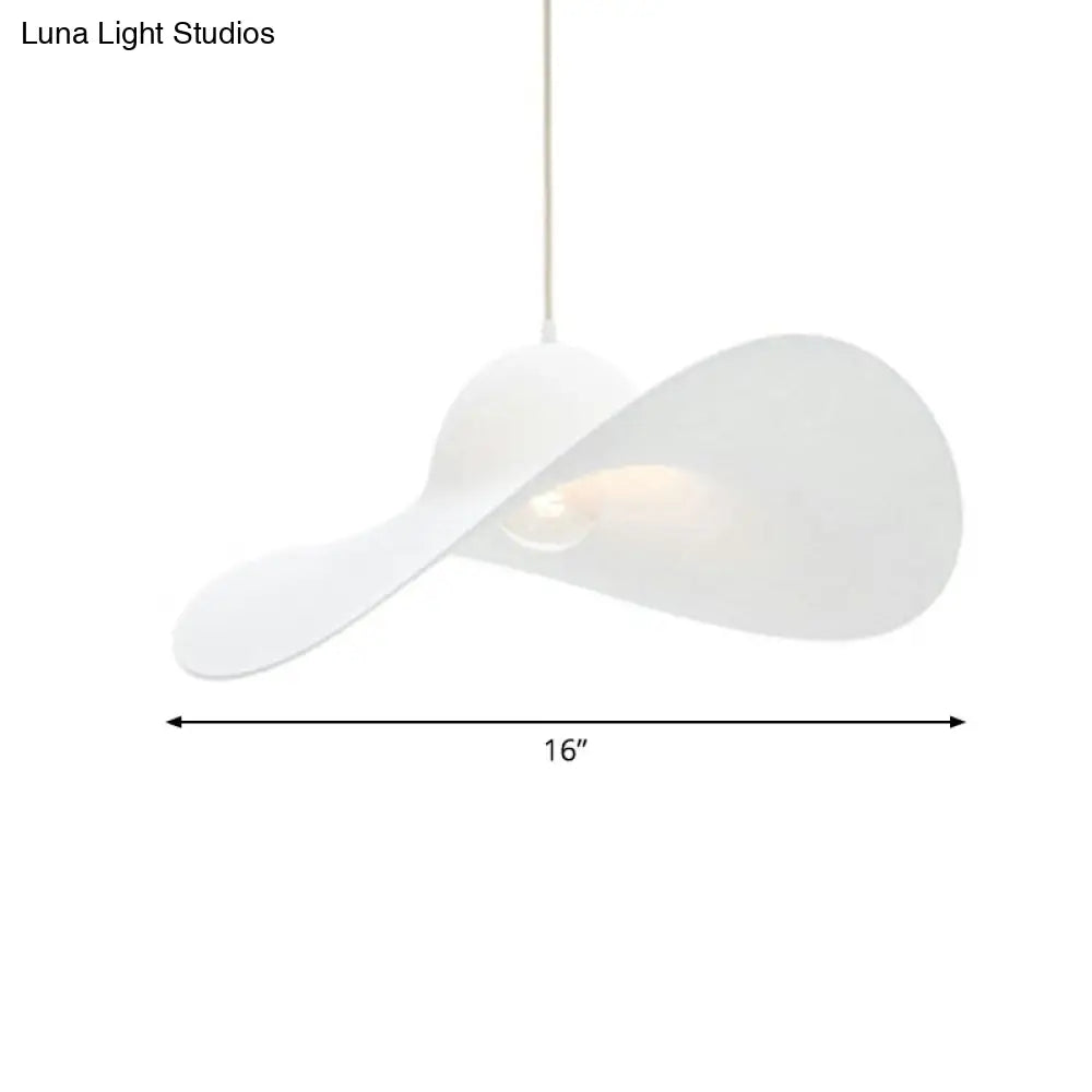 Stylish Minimalist Wide-Brimmed Hat Pendant Lamp - Pu Single Hanging Light For Living Room White /