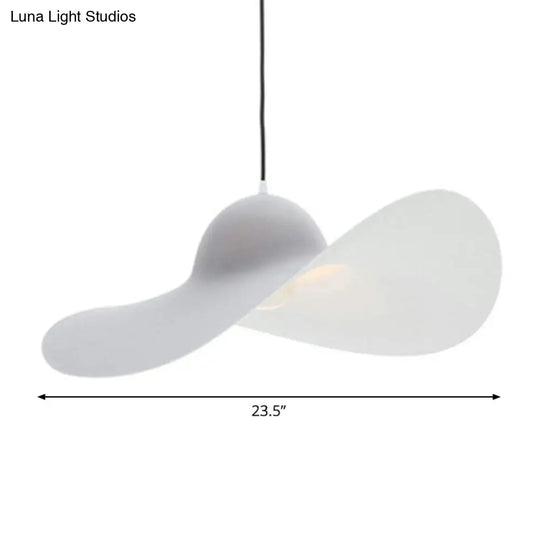 Stylish Minimalist Wide-Brimmed Hat Pendant Lamp - Pu Single Hanging Light For Living Room Grey /