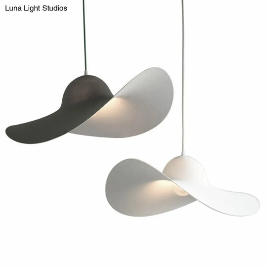 Stylish Minimalist Wide-Brimmed Hat Pendant Lamp - Pu Single Hanging Light For Living Room