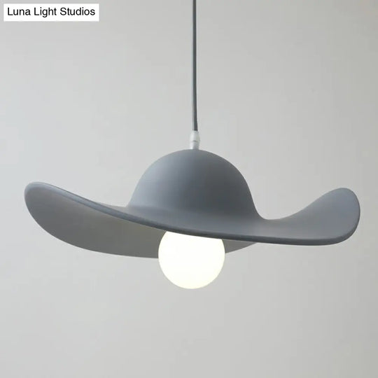 Stylish Minimalist Wide-Brimmed Hat Pendant Lamp - Pu Single Hanging Light For Living Room