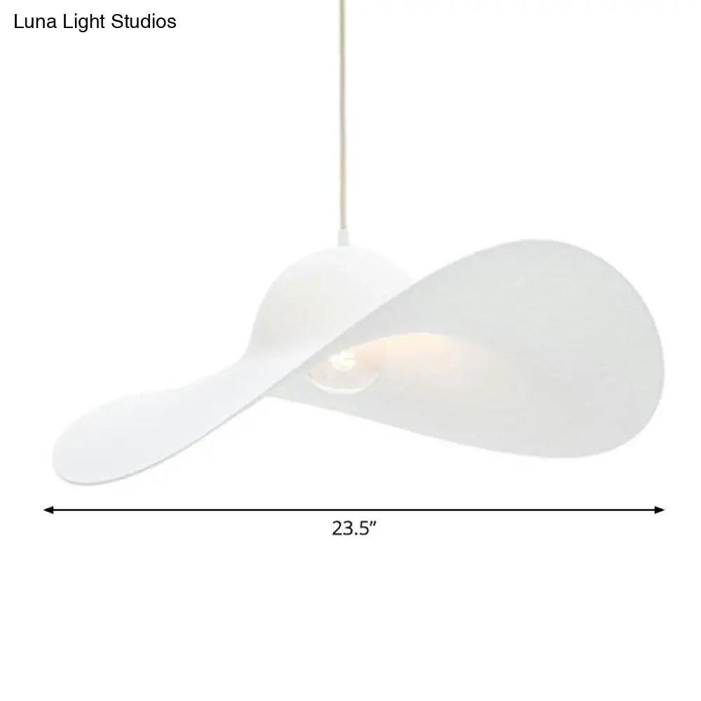 Stylish Minimalist Wide-Brimmed Hat Pendant Lamp - Pu Single Hanging Light For Living Room White /