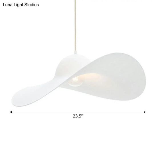 Stylish Minimalist Wide-Brimmed Hat Pendant Lamp - Pu Single Hanging Light For Living Room White /