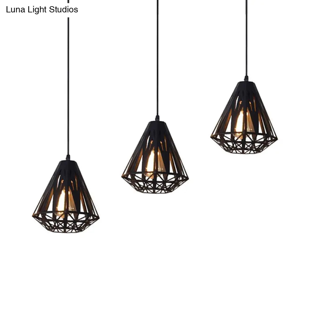 Stylish Loft Wire Cage Ceiling Light With Diamond Shade 3 Heads Black/White