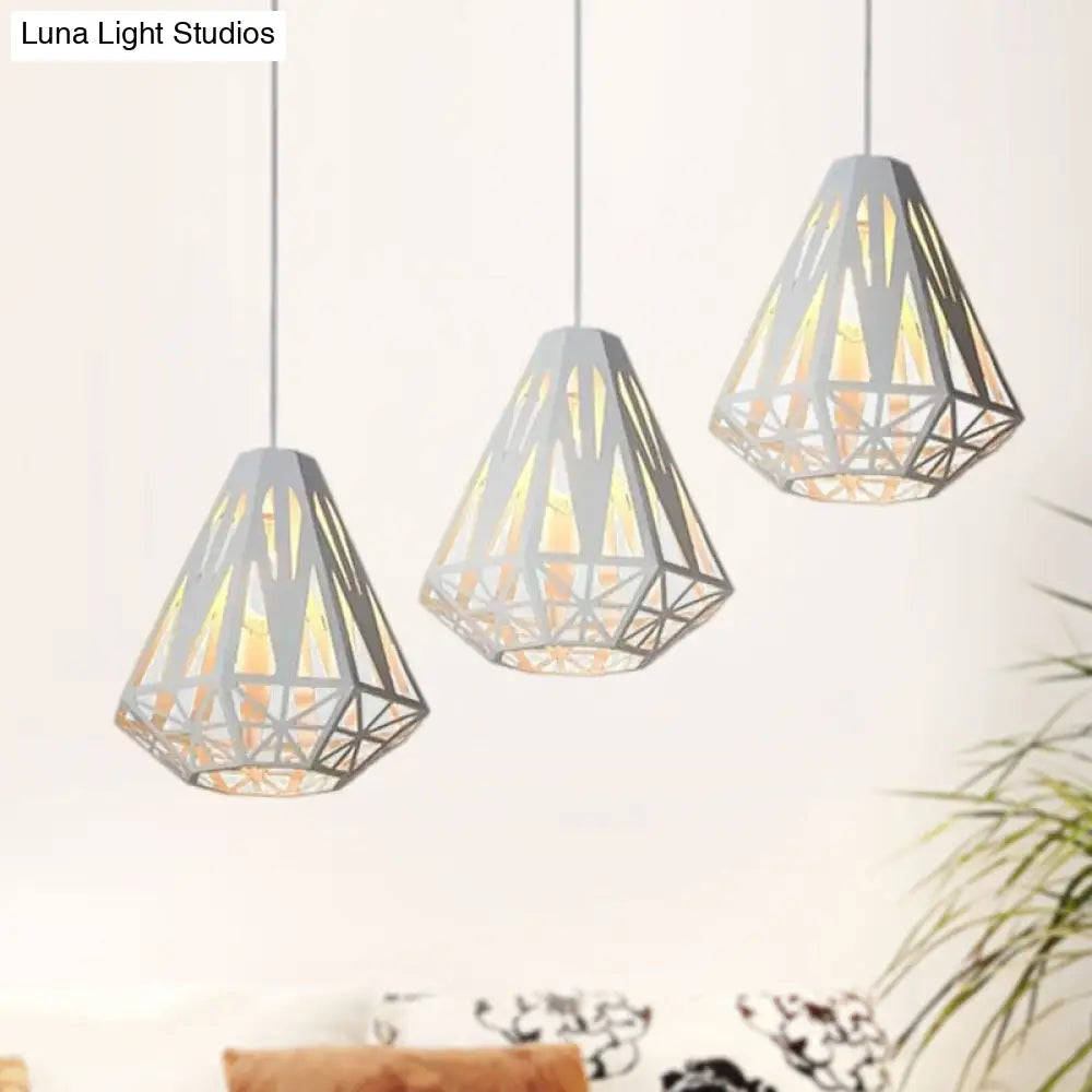 Stylish Loft Wire Cage Ceiling Light With Diamond Shade 3 Heads Black/White