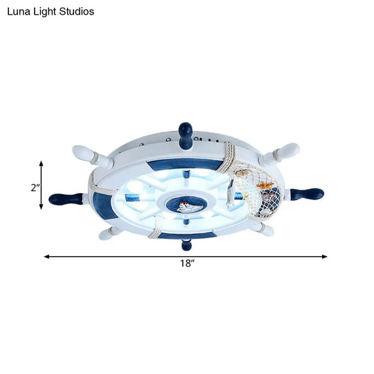 Stylish Wooden Rudder Led Ceiling Light Fixture In Sky Blue/White - Flush Mount