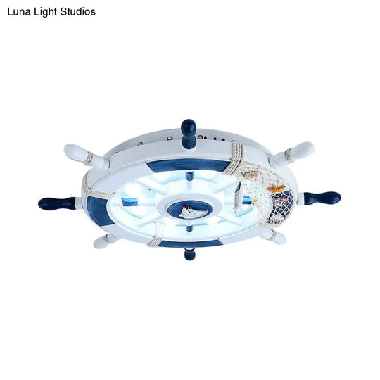 Stylish Wooden Rudder Led Ceiling Light Fixture In Sky Blue/White - Flush Mount