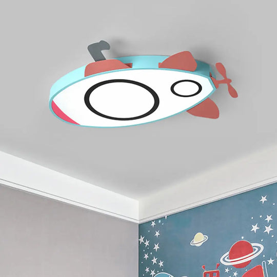 Submarine Kids Bedroom Led Cartoon Flush Mount Light Fixture In Blue And Pink