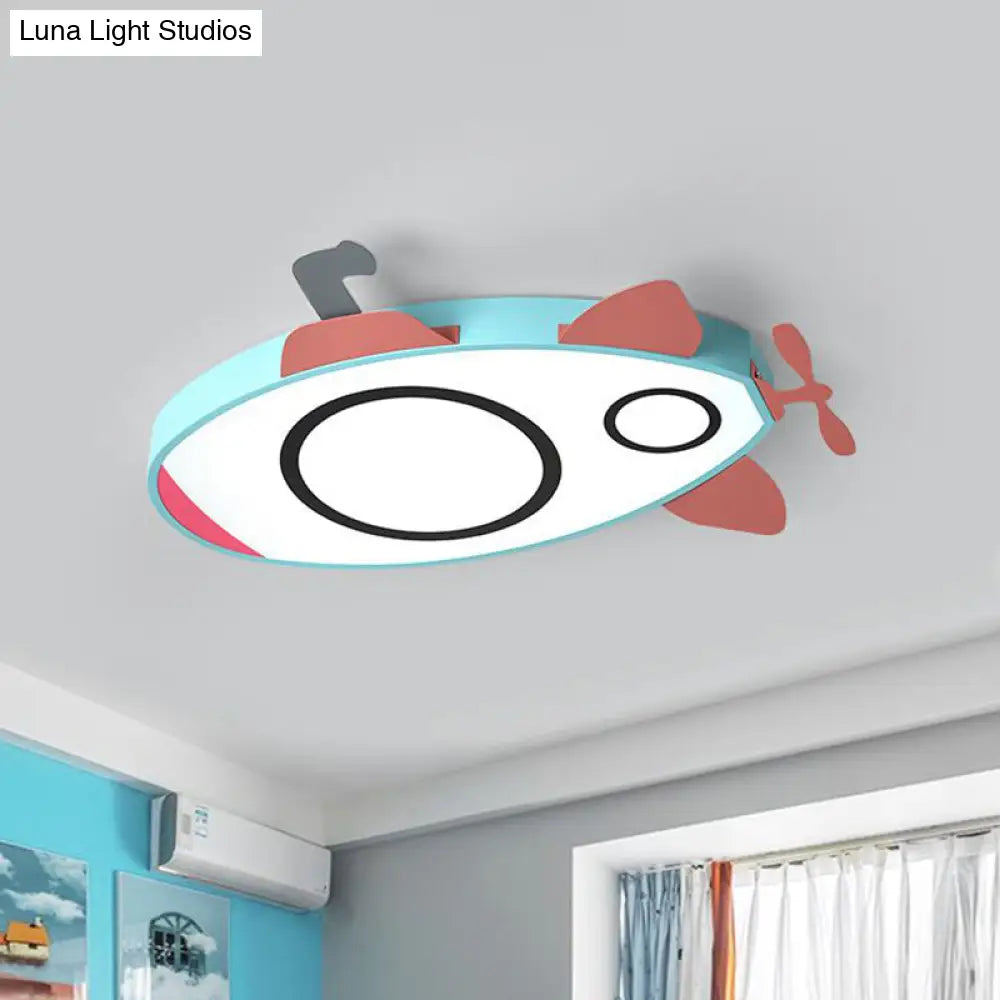 Submarine Kids Bedroom Led Cartoon Flush Mount Light Fixture In Blue And Pink