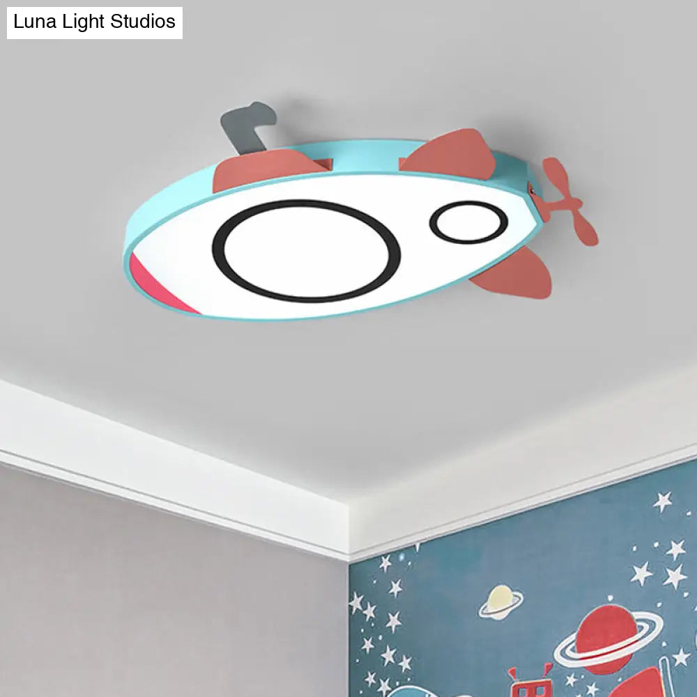 Submarine Kids Bedroom Led Cartoon Flush Mount Light Fixture In Blue And Pink