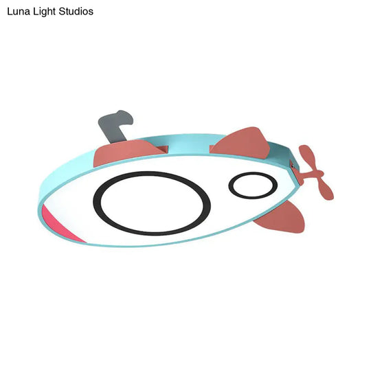 Submarine Kids Bedroom Led Cartoon Flush Mount Light Fixture In Blue And Pink