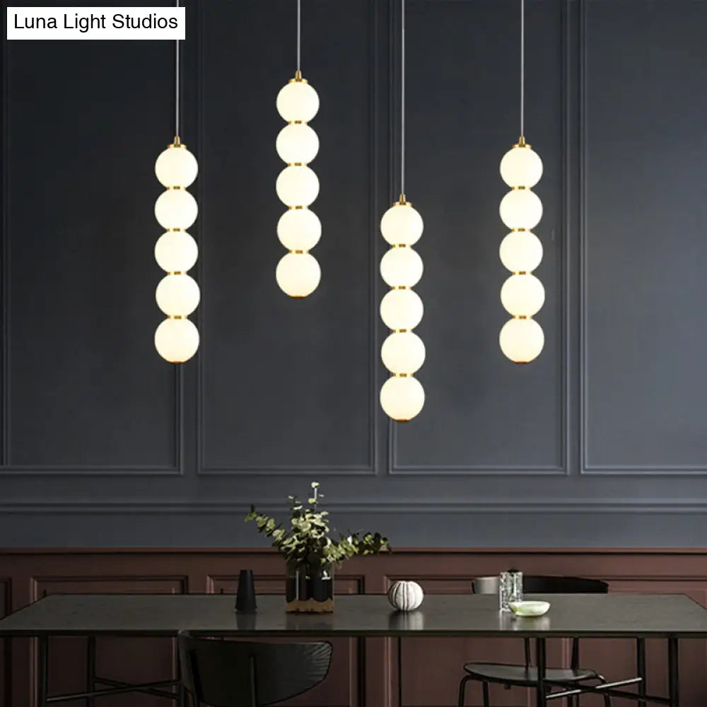 Sugar-Coated Opal Glass Chandelier - Minimal 5-Light Gold Pendant Light Kit For Dining Room