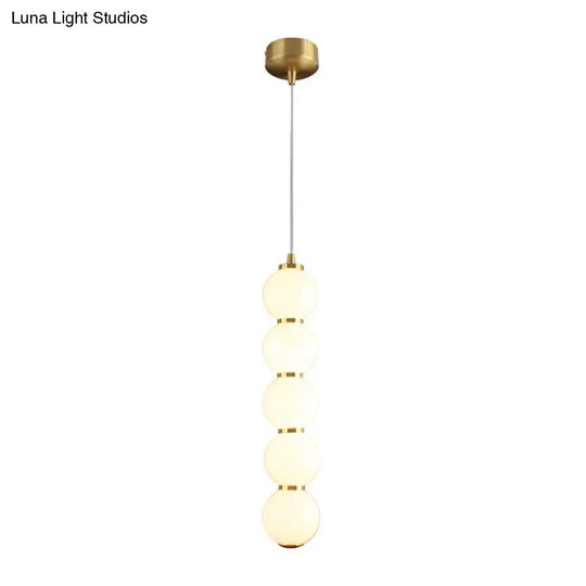 Minimal 5-Light Gold Pendant Chandelier For Dining Room - Sugar-Coated Opal Glass