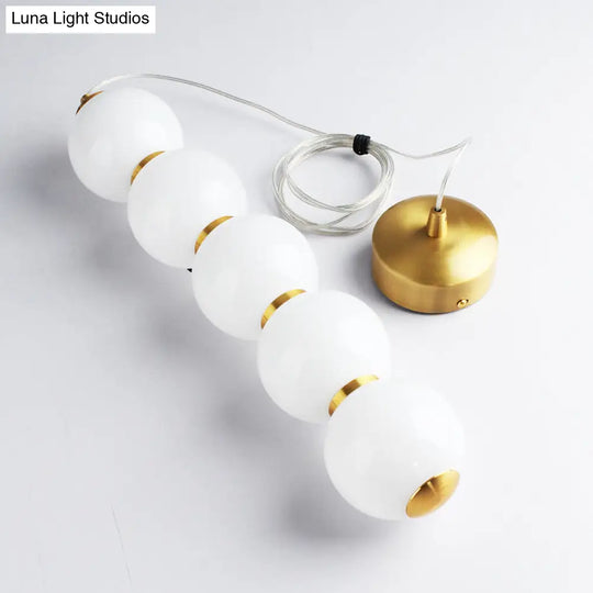 Sugar-Coated Opal Glass Chandelier - Minimal 5-Light Gold Pendant Light Kit For Dining Room