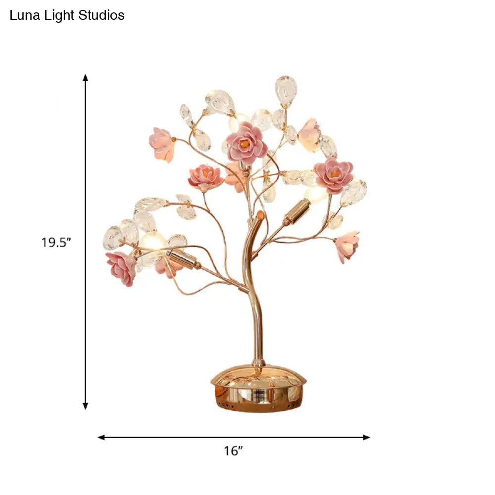 Suhail - Postmodern Floral Table Lamp: Pink Crystal Night Light With Branching