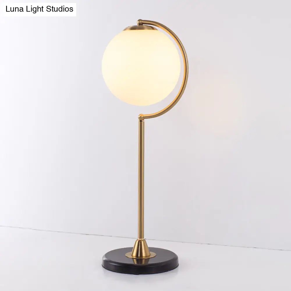 S/C Shaped Metal Bedside Table Lamp In Gold With Cream Glass Shade - Designer Nightlight 1/2-Head