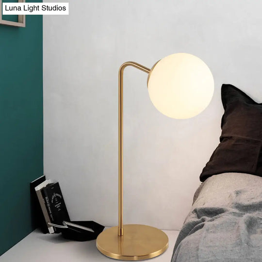 S/C Shaped Metal Bedside Table Lamp In Gold With Cream Glass Shade - Designer Nightlight 1/2-Head