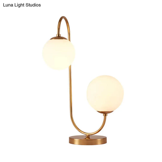 S/C Shaped Metal Bedside Table Lamp In Gold With Cream Glass Shade - Designer Nightlight 1/2-Head