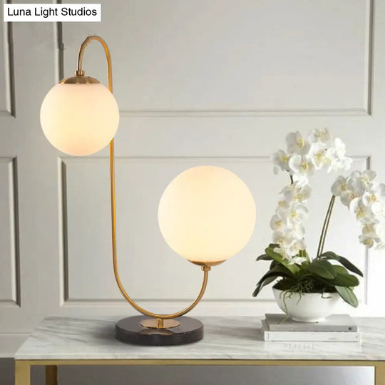 Sulafat - Gold S/C Shaped/Bend Bedside Table Light Metal 1/2-Head Designer Night Lamp In With Ball