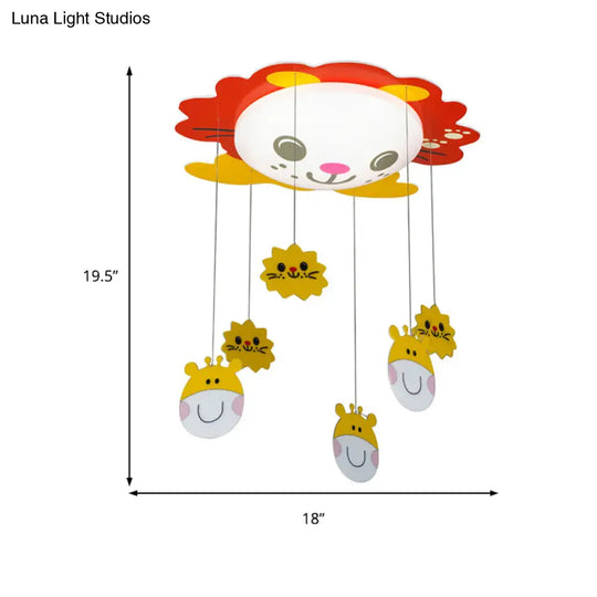 Sun & Animal-Themed Red Kindergarten Ceiling Light With Acrylic Shade