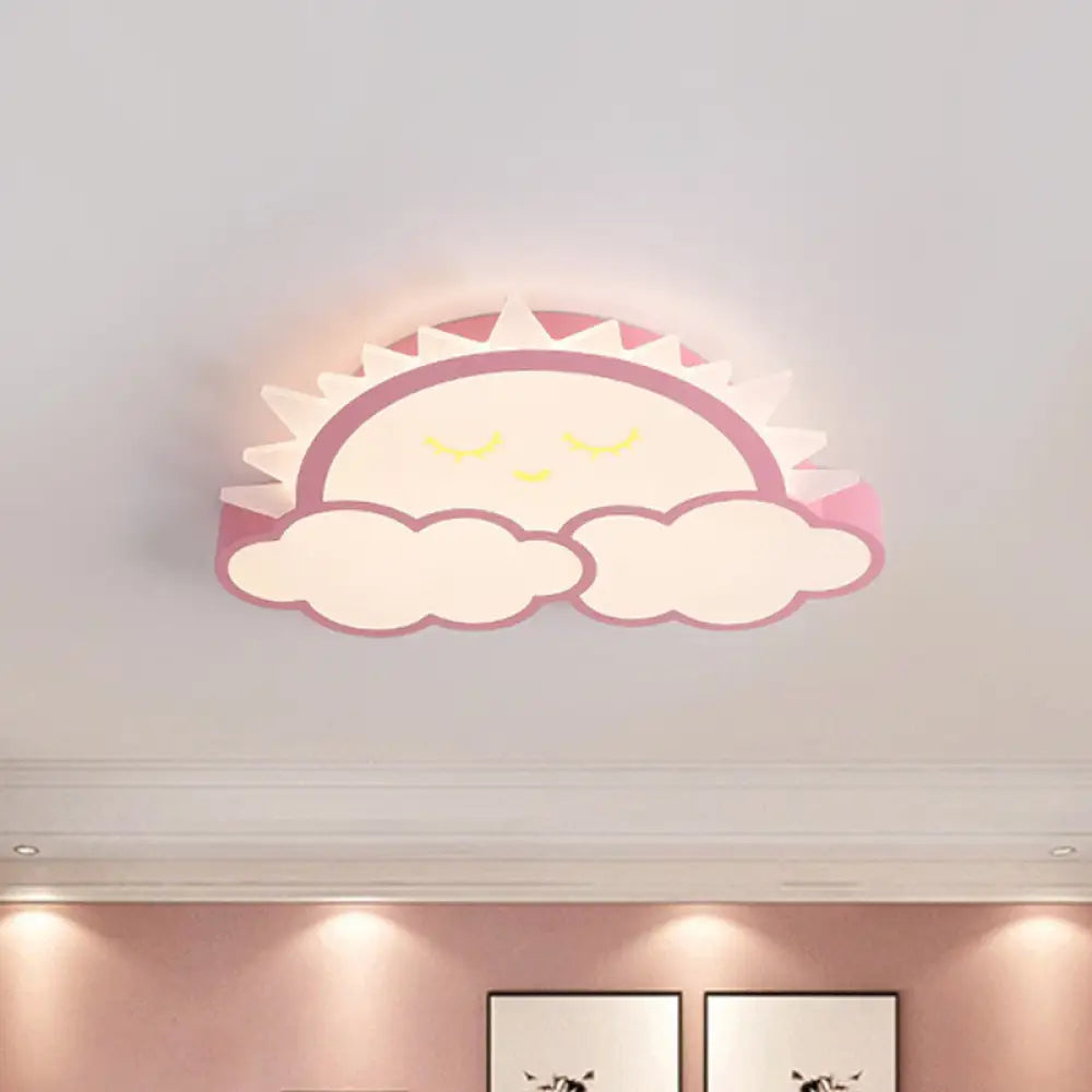 Sun & Cloud Led Ceiling Flush Light Fixture For Kids Room In Yellow/Blue/Pink Pink