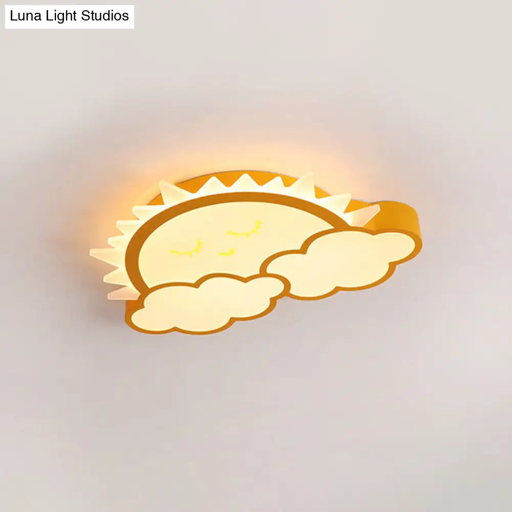 Sun & Cloud Led Ceiling Flush Light Fixture For Kids Room In Yellow/Blue/Pink