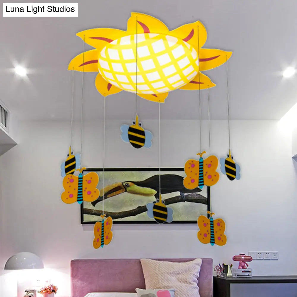 Sun Kids Bedroom Flush Ceiling Light: Butterfly Acrylic Cartoon Lamp In Yellow