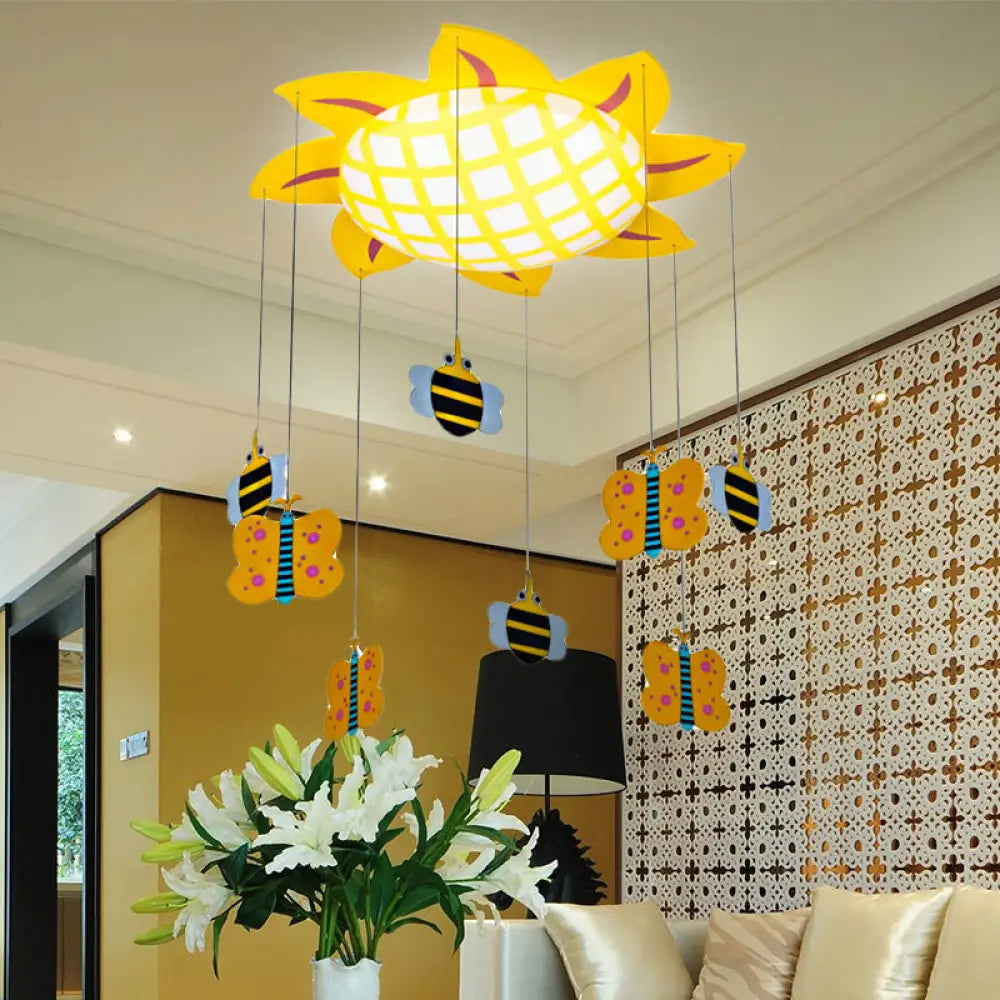 Sun Kids Bedroom Flush Ceiling Light: Butterfly Acrylic Cartoon Lamp In Yellow