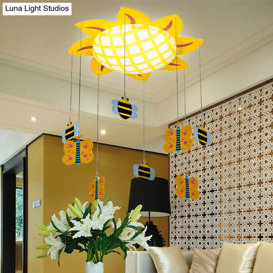 Sun Kids Bedroom Flush Ceiling Light: Butterfly Acrylic Cartoon Lamp In Yellow