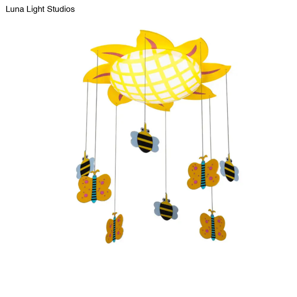 Sun Kids Bedroom Flush Ceiling Light: Butterfly Acrylic Cartoon Lamp In Yellow