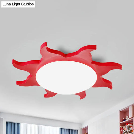 Sun-Shaped Cartoon Wood Acrylic Flush Ceiling Light For Kindergarten