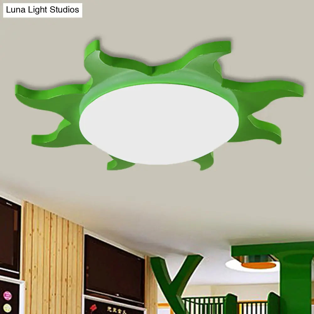 Sun-Shaped Cartoon Wood Acrylic Flush Ceiling Light For Kindergarten