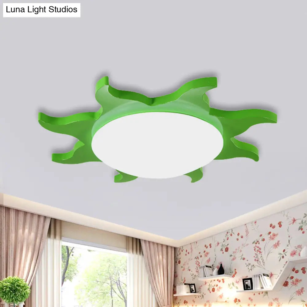 Sun-Shaped Cartoon Wood Acrylic Flush Ceiling Light For Kindergarten