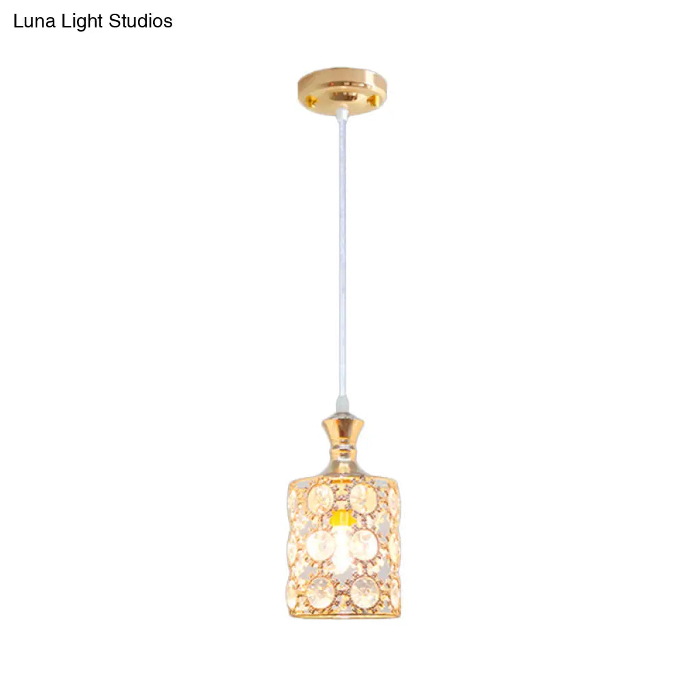 Sunflower Pendulum Light With Modern Crystal Embedded Design And 3 Layers In Gold For Restaurant