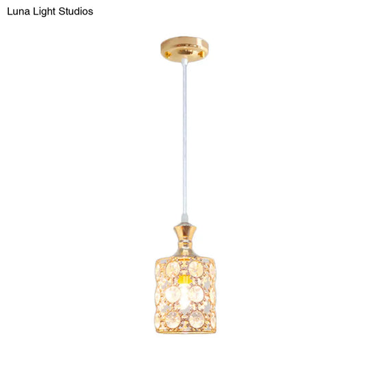 Modern Gold Sunflower Pendulum Pendant Light With Crystal Cylinder Design - 3 Layers 1 Bulb Perfect