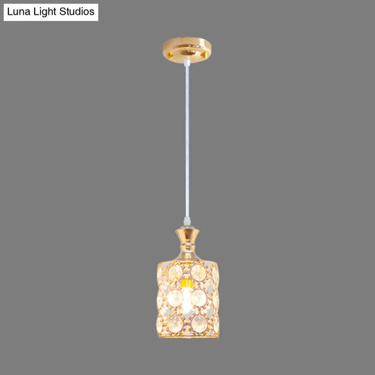 Modern Gold Sunflower Pendulum Pendant Light With Crystal Cylinder Design - 3 Layers 1 Bulb Perfect