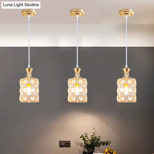 Modern Gold Sunflower Pendulum Pendant Light With Crystal Cylinder Design - 3 Layers 1 Bulb Perfect