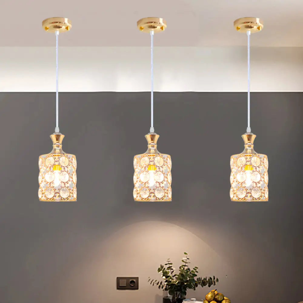 Sunflower Pendulum Light With Modern Crystal Embedded Design And 3 Layers In Gold For Restaurant
