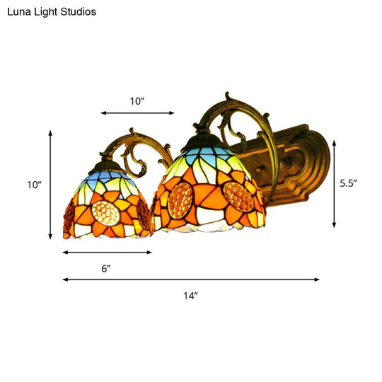 Sunflower Stained Glass Wall Light - 2-Light Loft Sconce In Orange