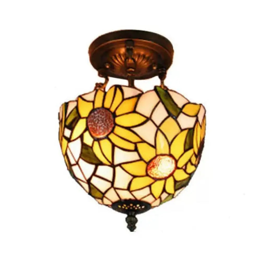Sunflower Tiffany Ceiling Light With Stained Glass Shade Rust / 8’