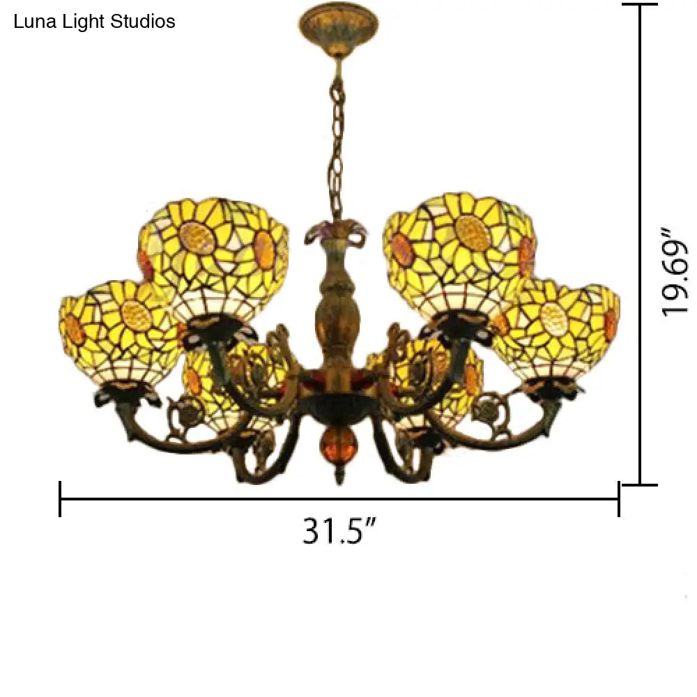 Tiffany Style Stained Glass Sunflower Chandelier With 6 Lights - Bedroom Lighting