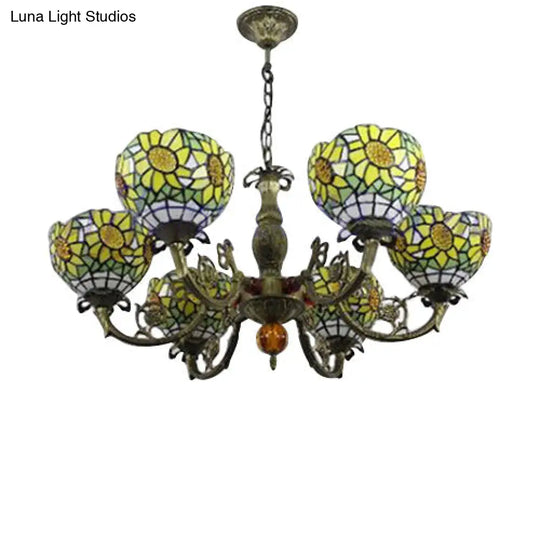 Tiffany Style Stained Glass Sunflower Chandelier With 6 Lights - Bedroom Lighting