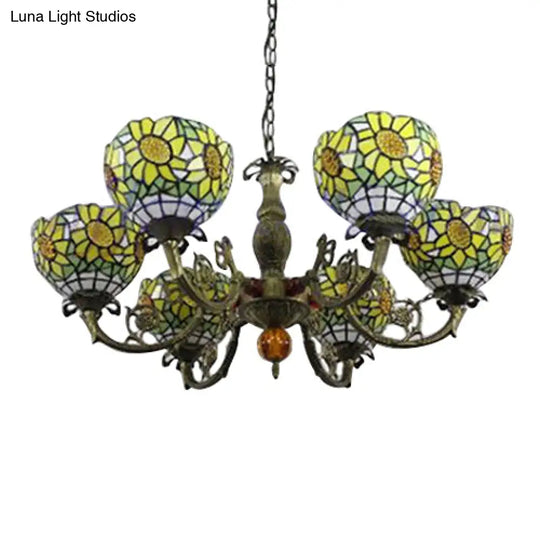 Sunflower Tiffany Style Stained Glass Chandelier: 6-Light Hanging Light For Bedroom