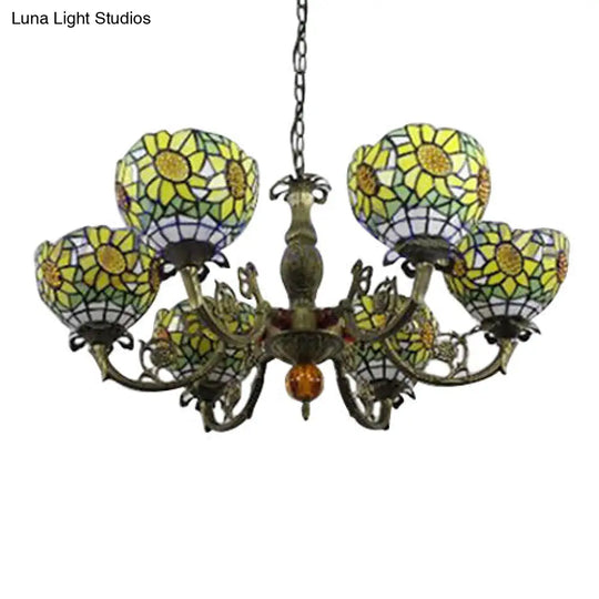 Tiffany Style Stained Glass Sunflower Chandelier With 6 Lights - Bedroom Lighting