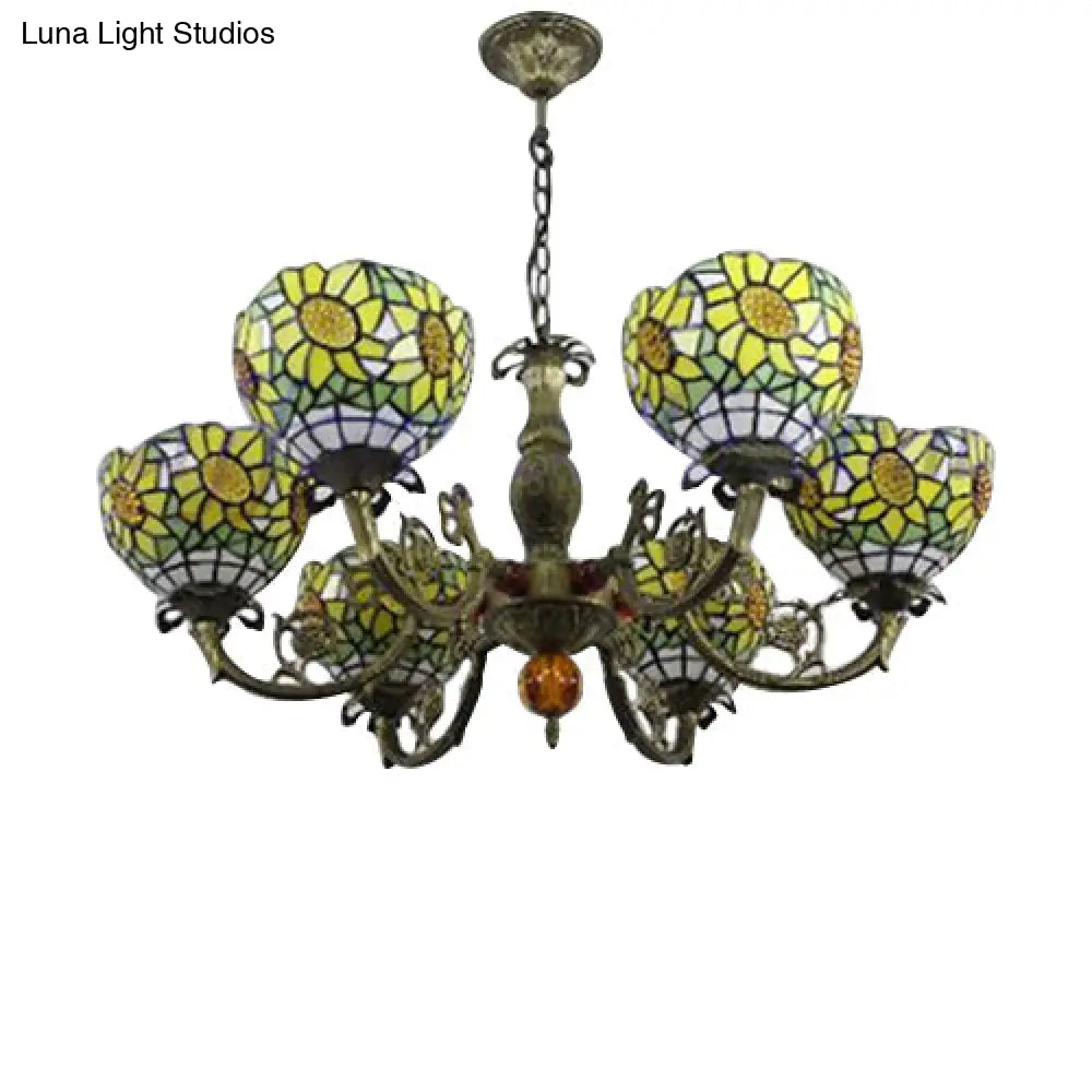 Sunflower Tiffany Style Stained Glass Chandelier: 6-Light Hanging Light For Bedroom